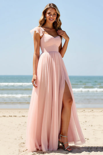 Blush A Line Long Boho Bridesmaid Dress with Slit